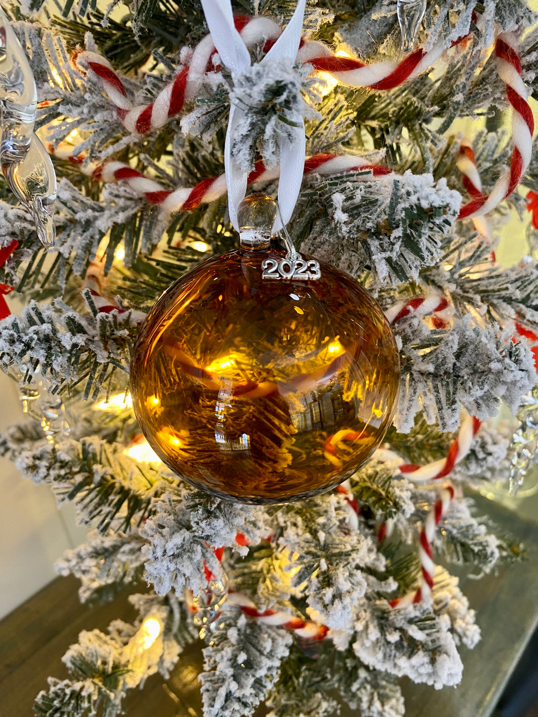 Amber hand blown Glass Ornament