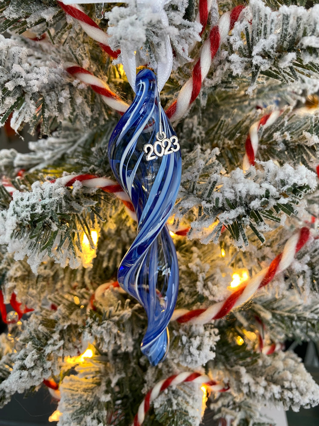 Blue and White Glass Icicle Ornament