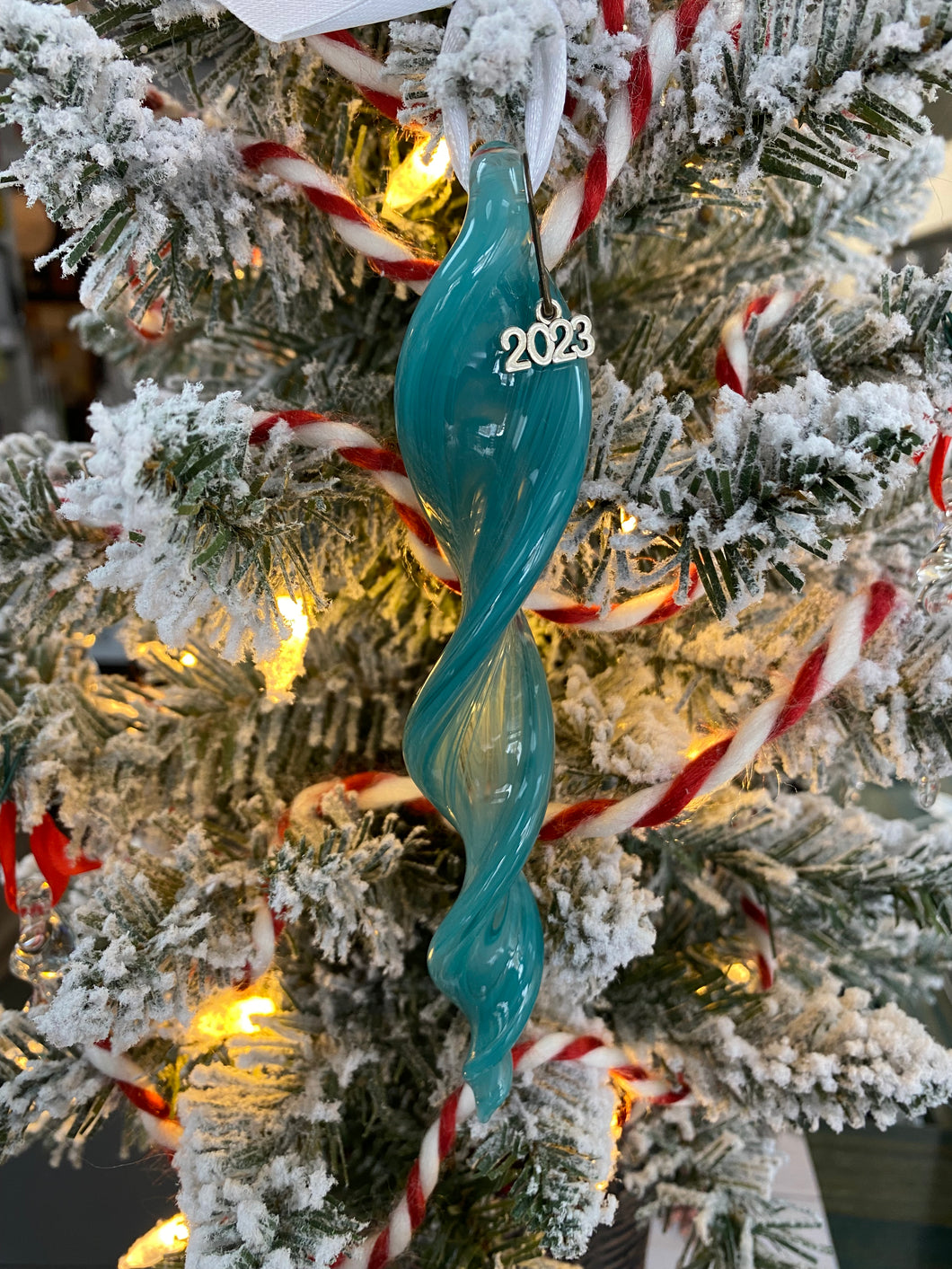 Teal Handmade Glass Icicle Ornament