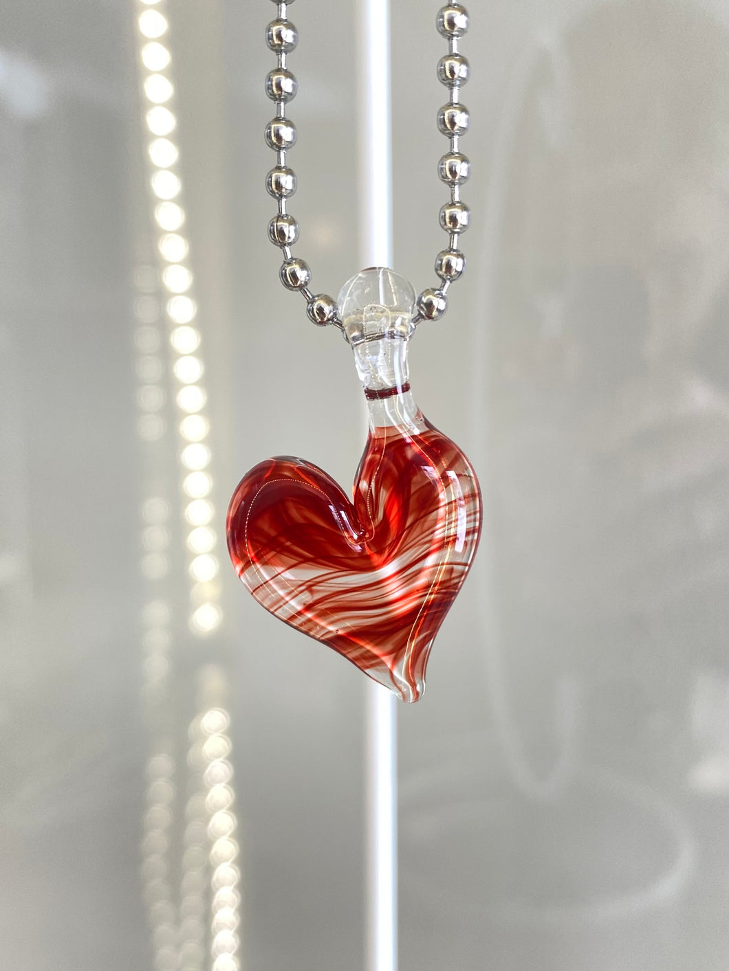 Ruby Red Glass Heart Pendant