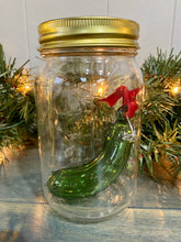 Load image into Gallery viewer, Preorder Hand blown glass pickle ornament with jar
