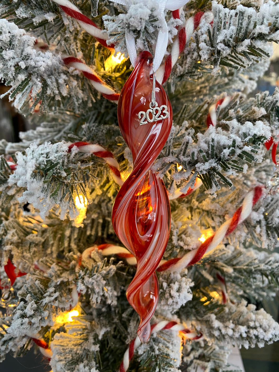 Ruby & White Handmade Glass Icicle Ornament