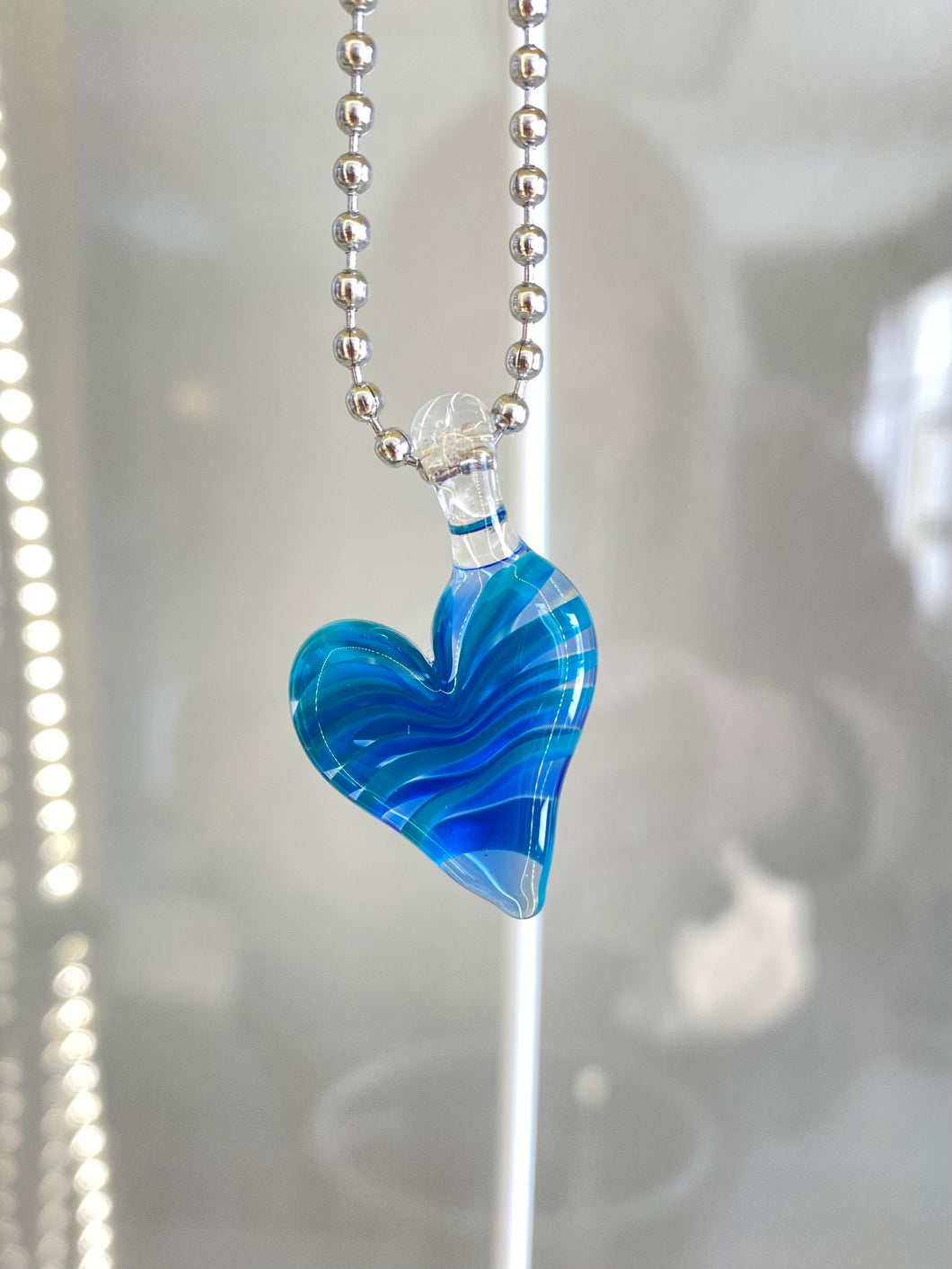 Cobalt blue and Aqua Glass Heart Pendant